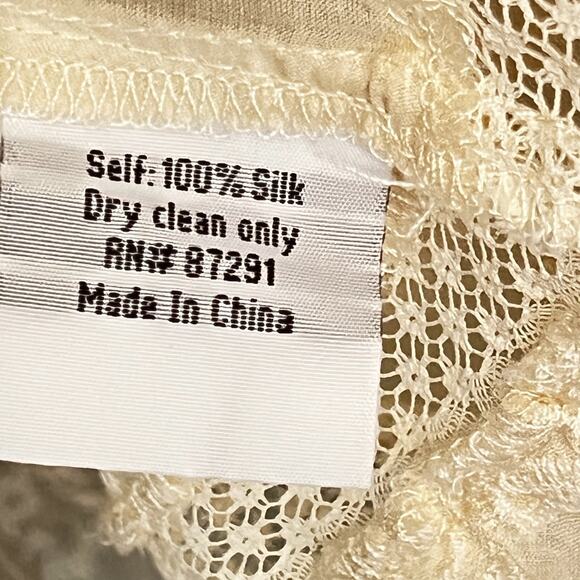 Johnny Was Silk Sheer Embroidered Cream Ivory Shirt 4 Love & Liberty M Lace - Picture 8 of 11